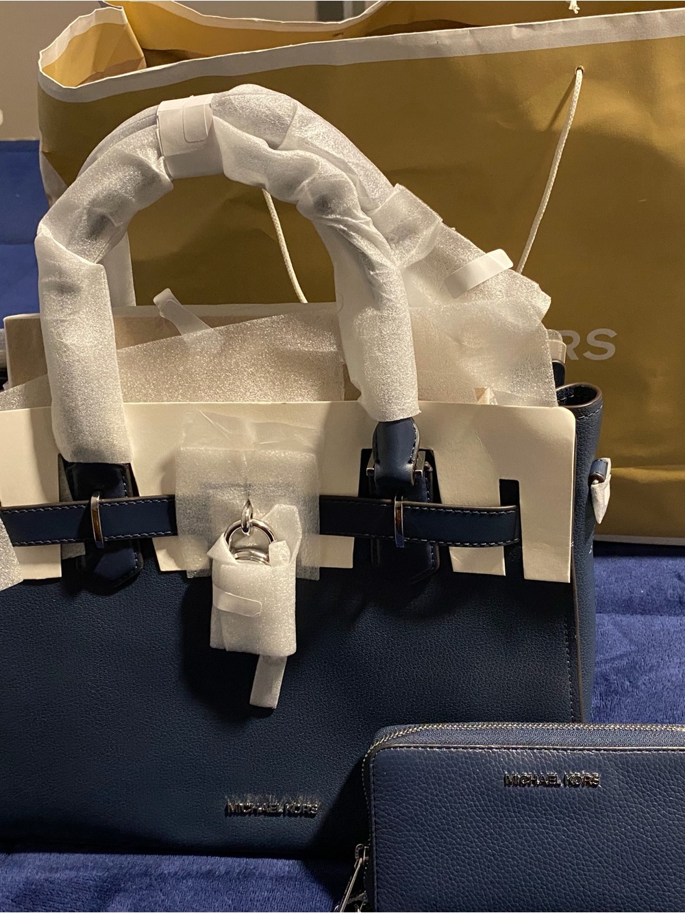 Michael Kors Navy Leather Satchel with Matching Wallet